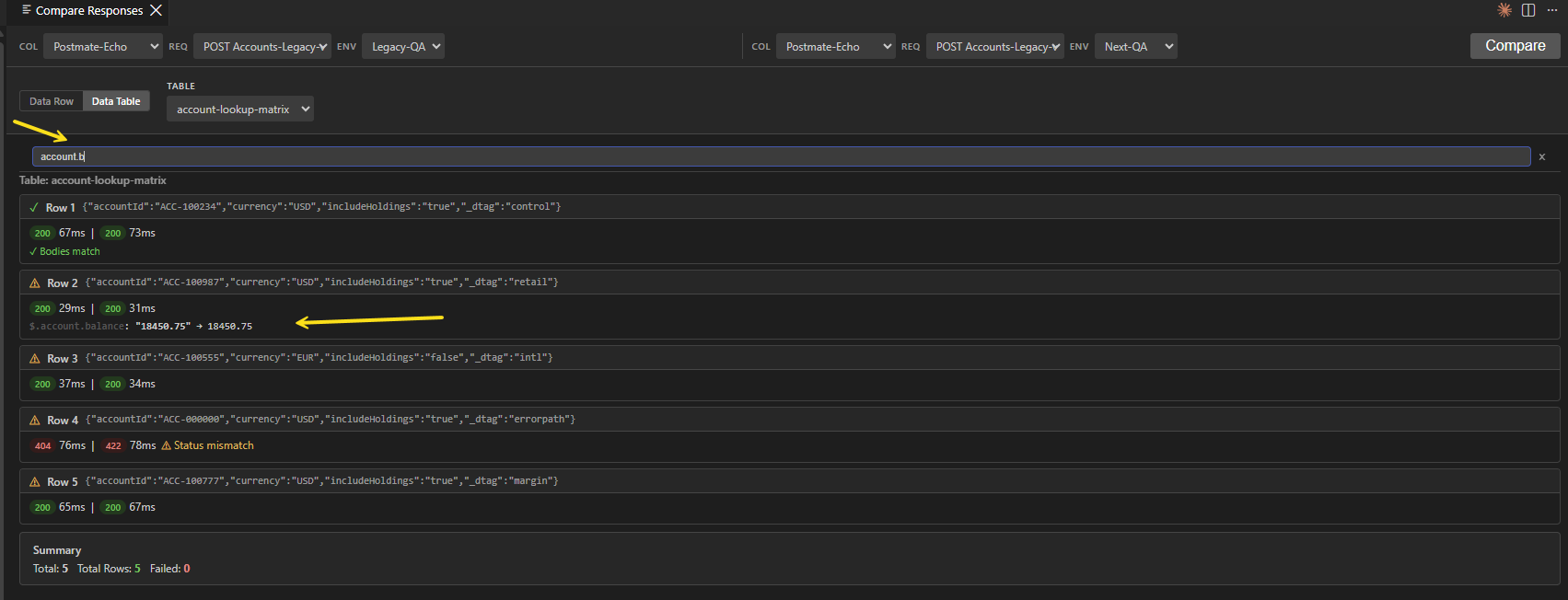 Filtering the comparison report by JSONPath to isolate one field across all rows