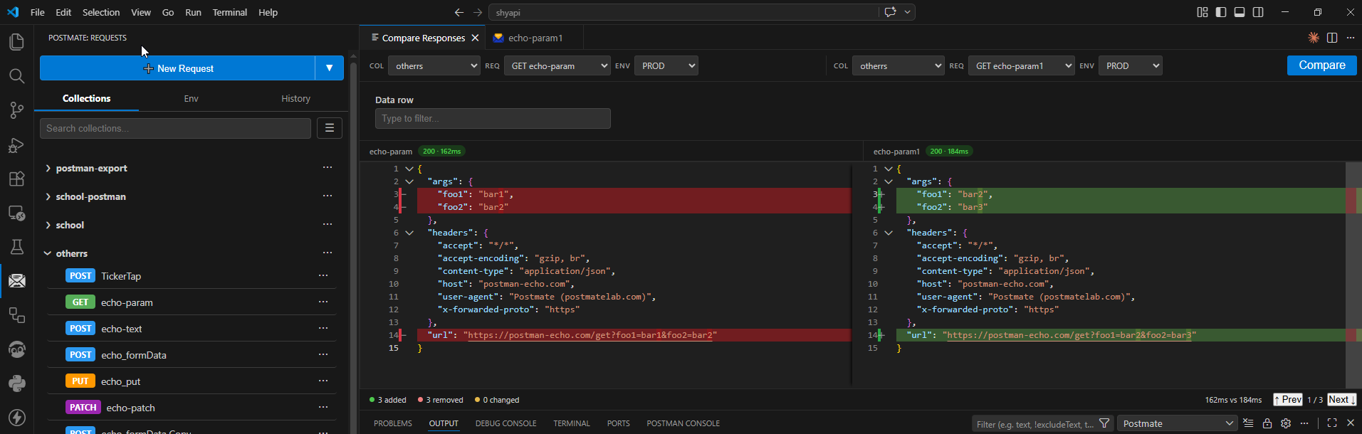 Compare API responses with semantic JSON diff in Postmate Client
