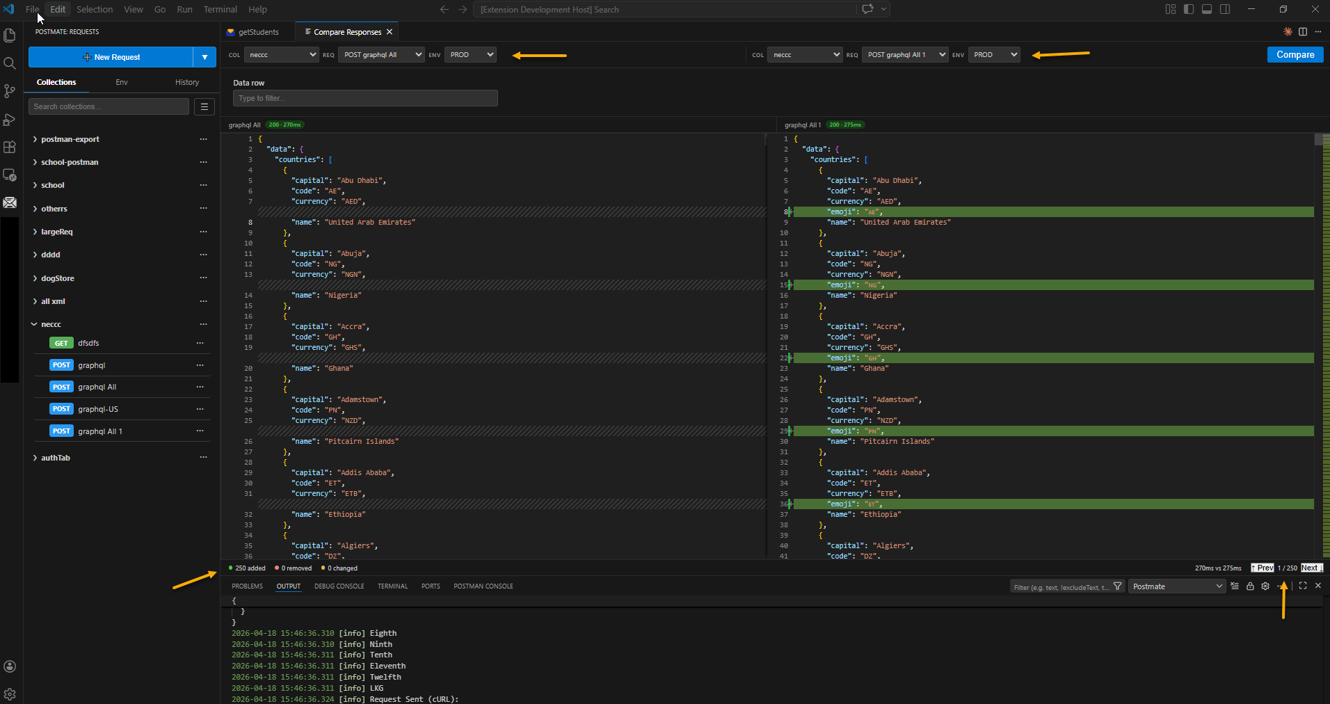 Compare API responses in Postmate Client