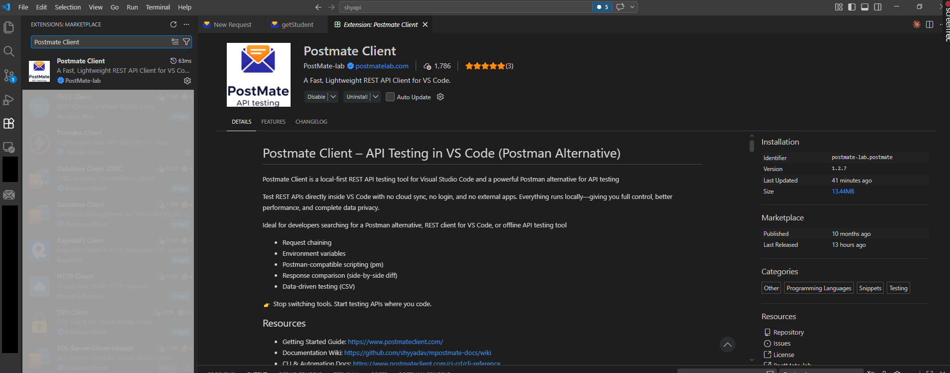 Postmate Client Extension in VS Code Marketplace