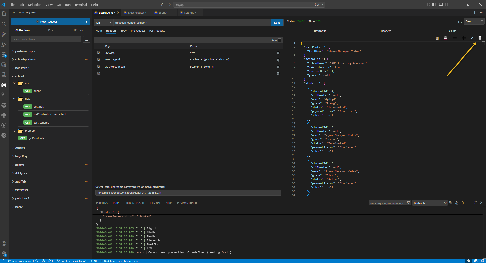 IntelliSense suggestions in Postmate Client