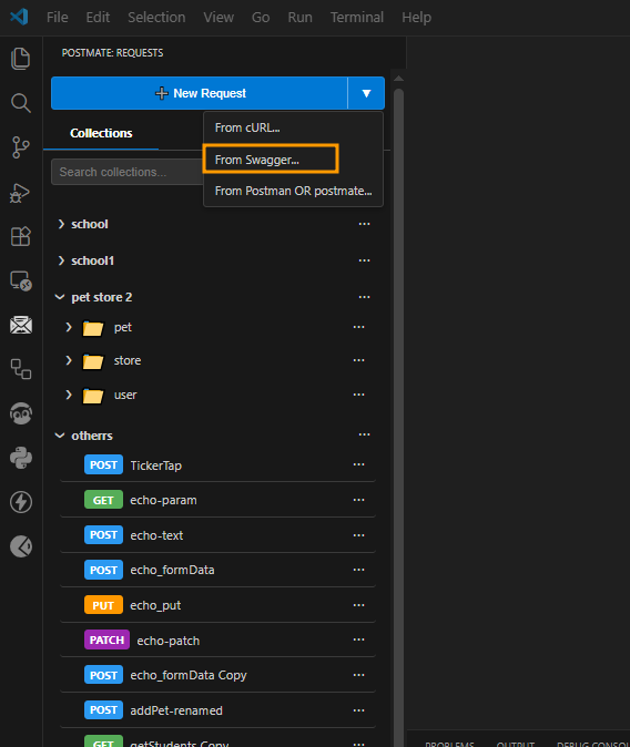 Import Swagger OpenAPI into Postmate Client VS Code extension
