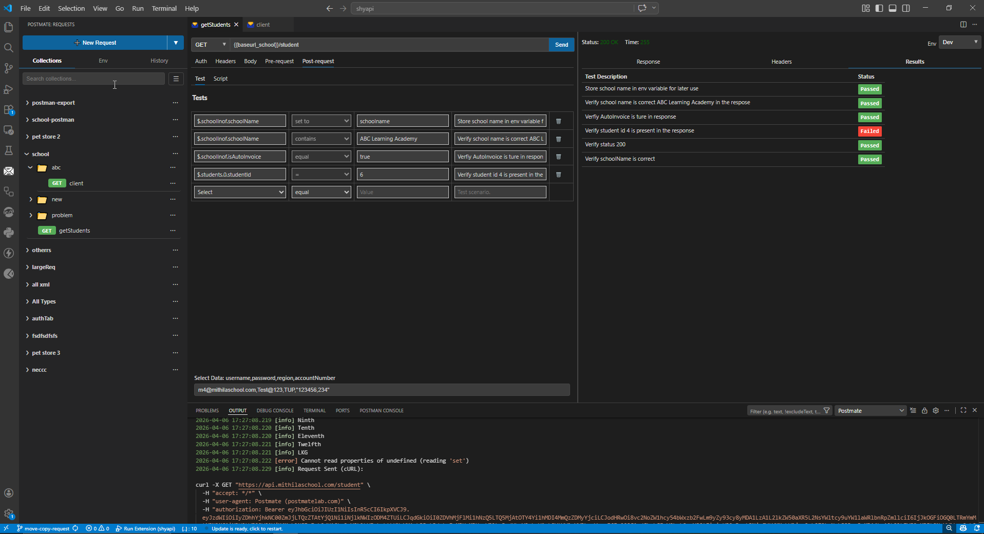 Tabular Test Interface