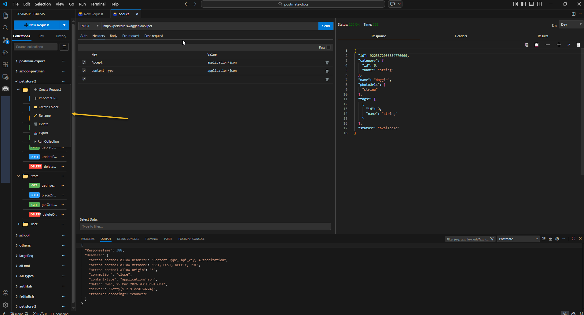 Collection context menu showing all available actions