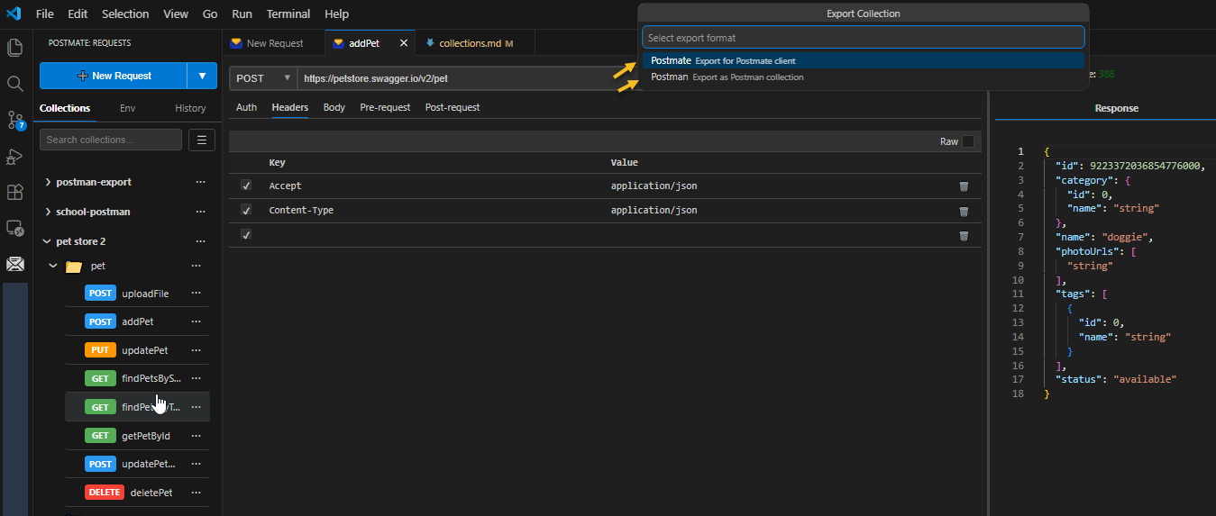 Export Collection to Postman Collection