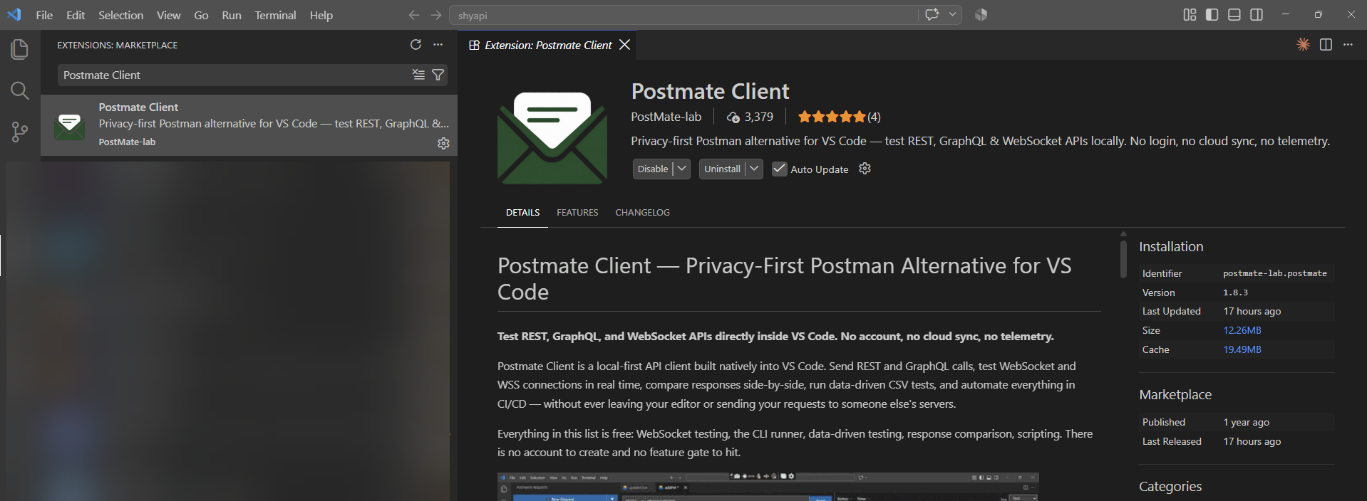 Postmate Client Extension in VS Code Marketplace