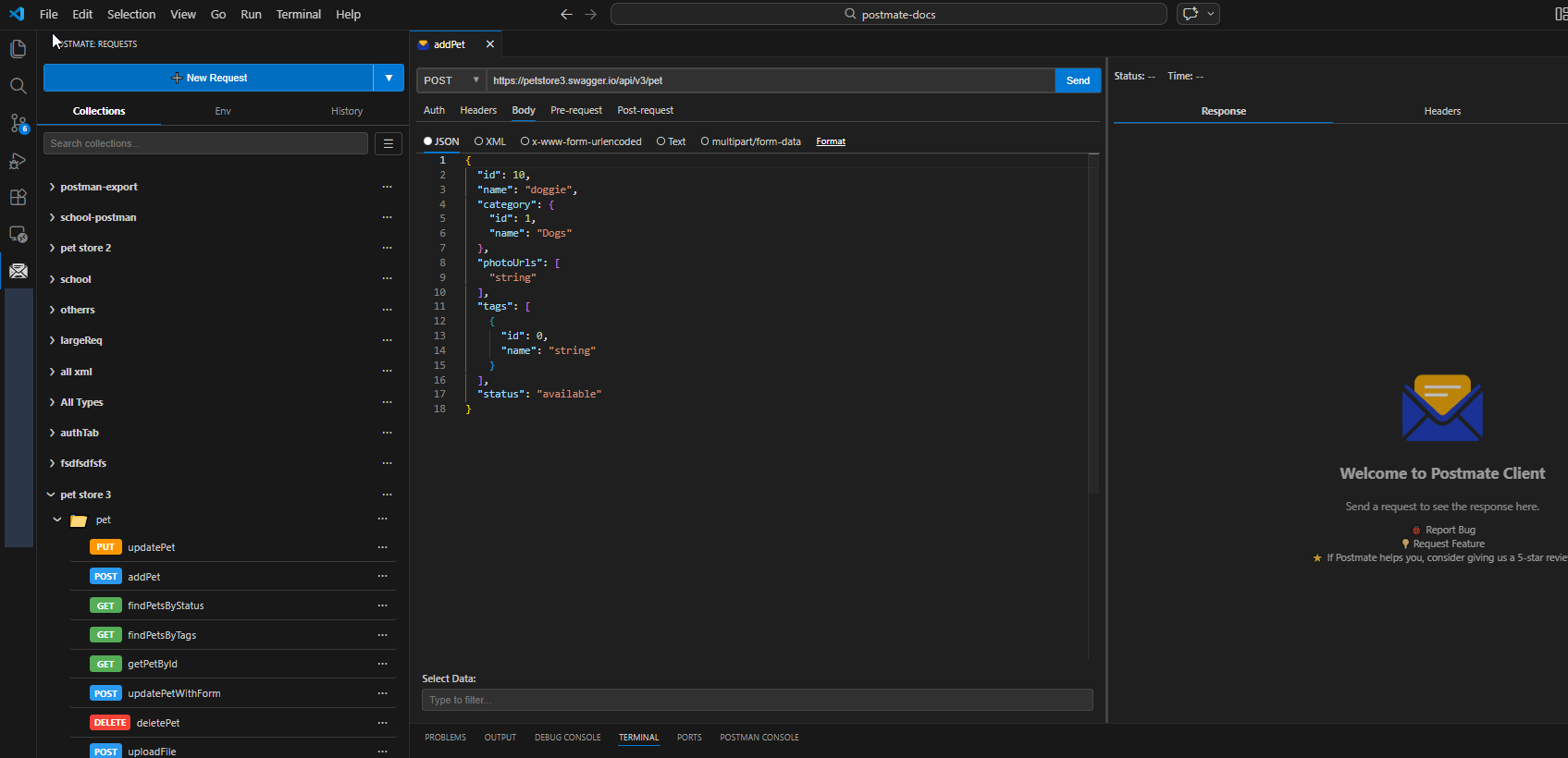 Postmate Client Body tab with format options