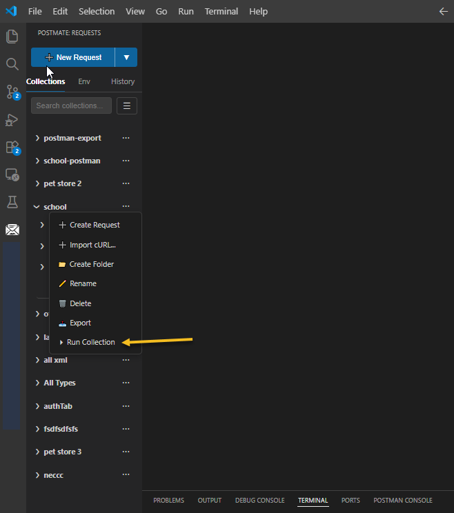 Collection context menu with Run Collection option highlighted