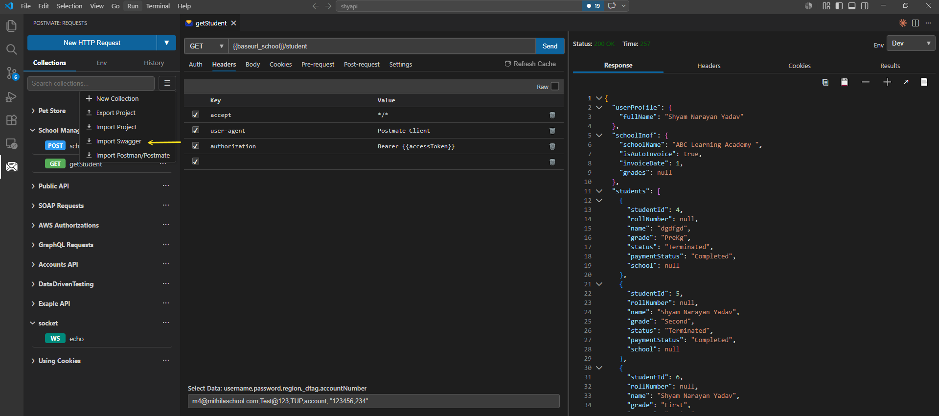 Import Swagger OpenAPI into Postmate Client VS Code extension